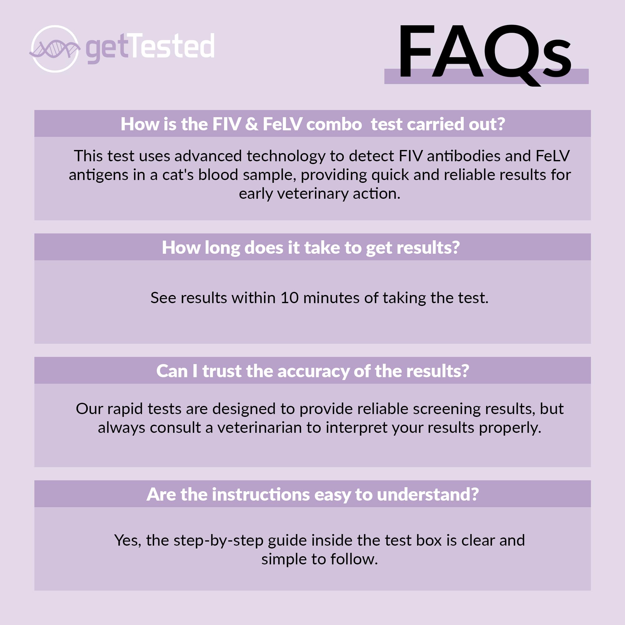 getTested Virus-Kombotest für Katzen (FIV und FeLV), Heimtest, Schnell-Antigen-Testkit für Kätzchen und Katzen, einfache Blutscreening-Lösung, schnelle und genaue Ergebnisse in 10 Minuten