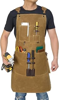 Woodworking Apron for Men Waxed Canvas Workshop Bib Apron with 13 Tool Pockets Work Apron for Carpenter Woodworker