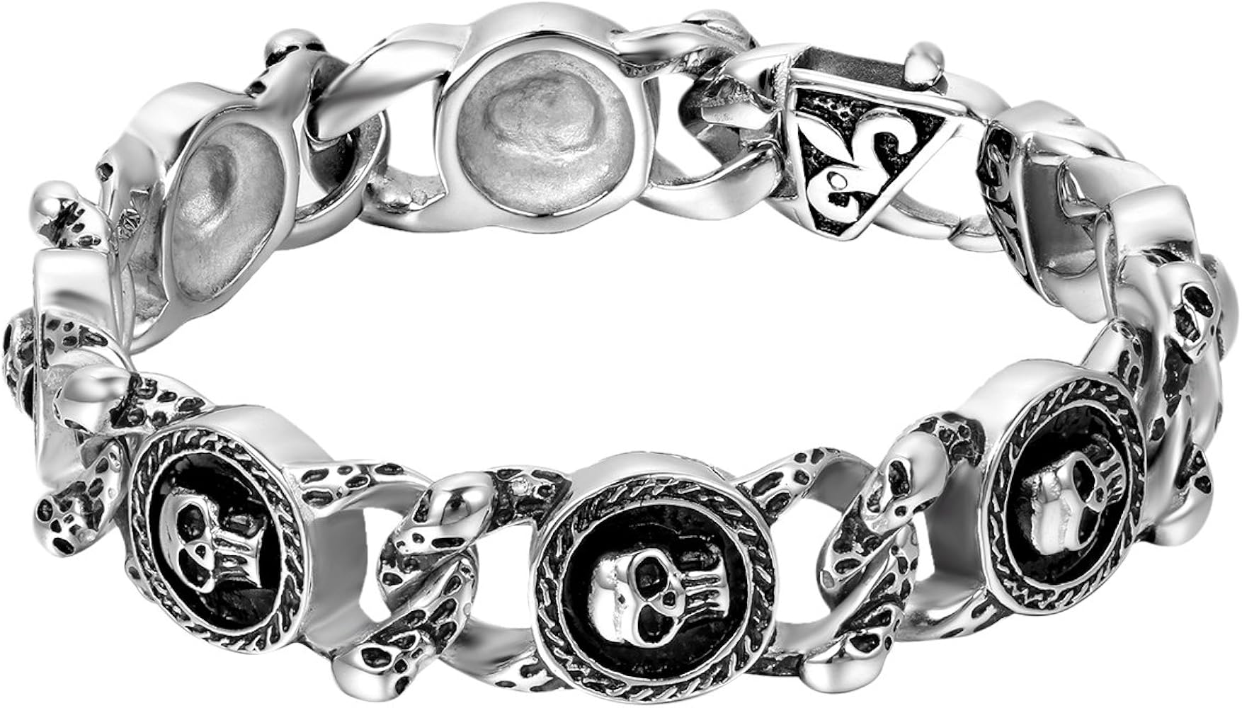 Bracelet Homme Acier Inoxydable – Style Motard Crâne – Fait Main Aux États-Unis