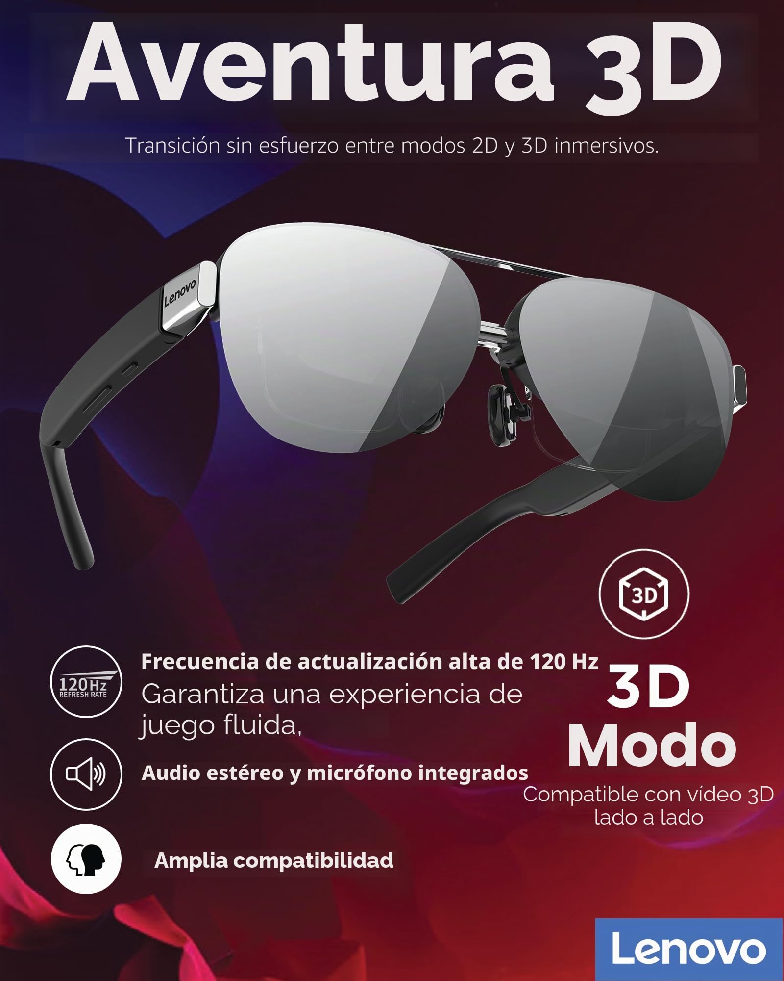 Lenovo Legion Glasses Gen 2 - Monitor Personal Micro OLED para Juegos y películas, Pantalla FHD 60Hz Plug and Play, Dispositivos Legion Go y USB-C, Audio de Alta fidelidad y privacidad