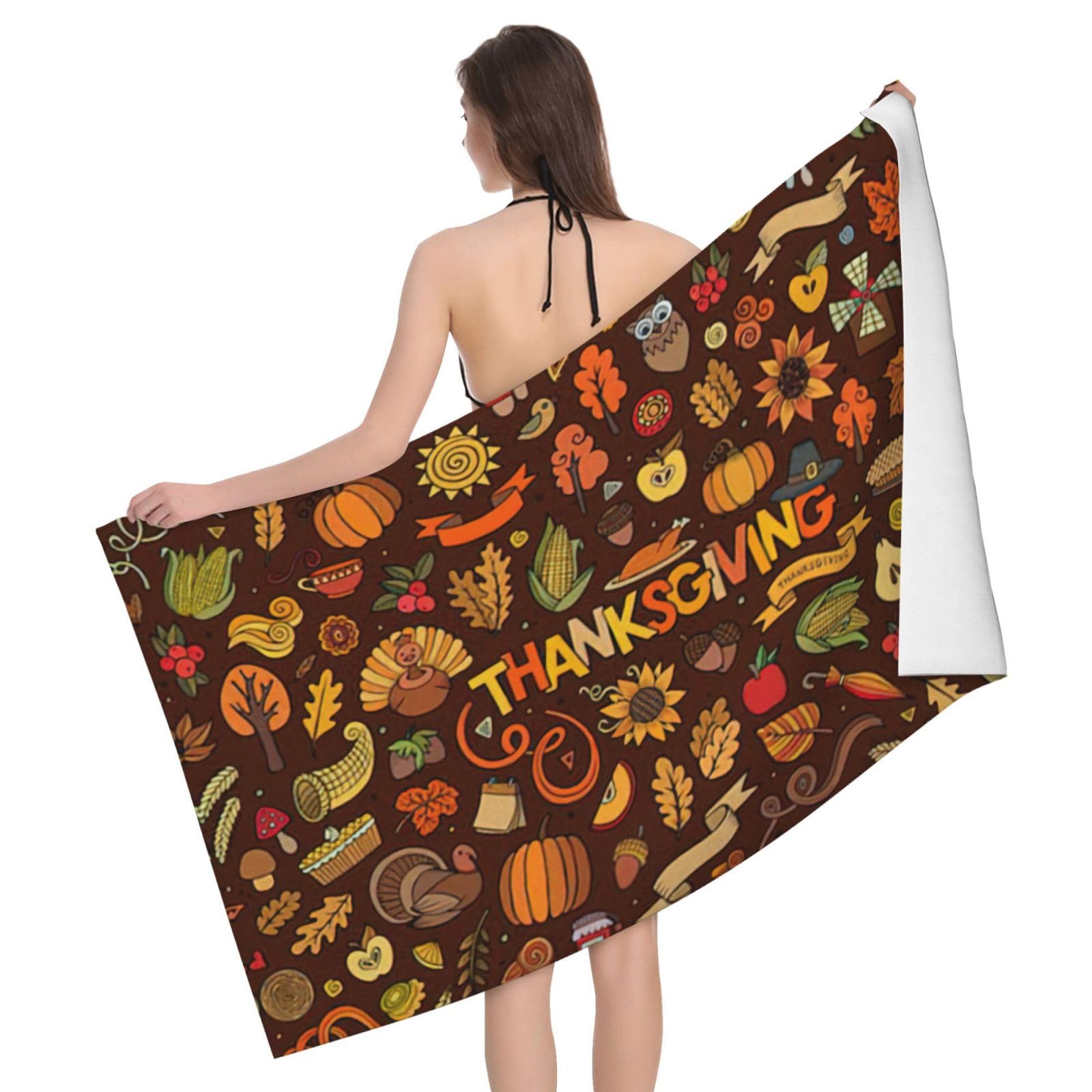 Serviette de piscine compacte en microfibre Thanksgiving pour éviter les sacs lourds