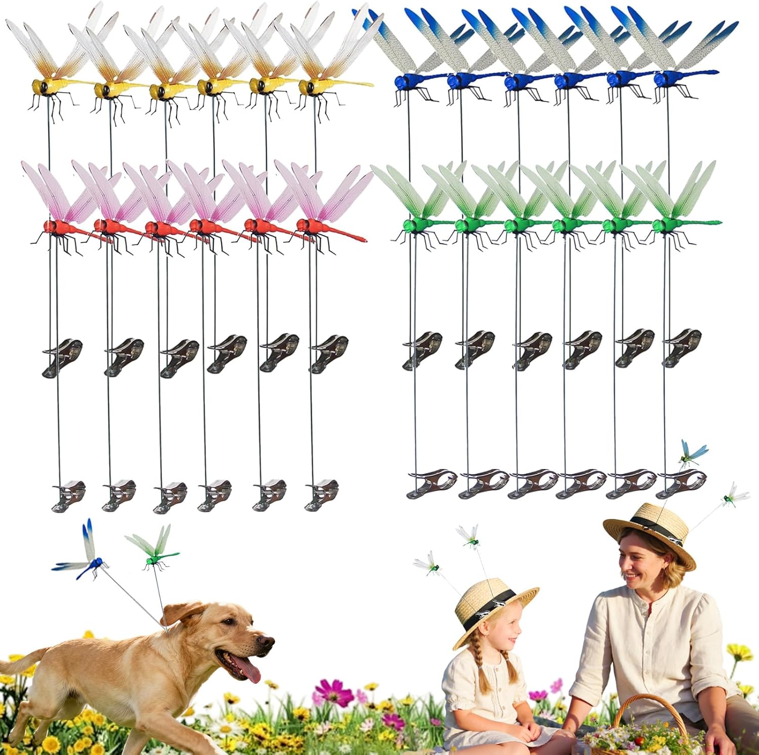 Dragon Fly Clips for Bugs Repellent, 3D Dragonfly Clips to Keep Bugs Away, Multi-use Dragon Fly Decoy, Weather Resistant, Fake Dragonfly Clip Bug Repellent for Hats, Outdoor Decor (24Pcs)