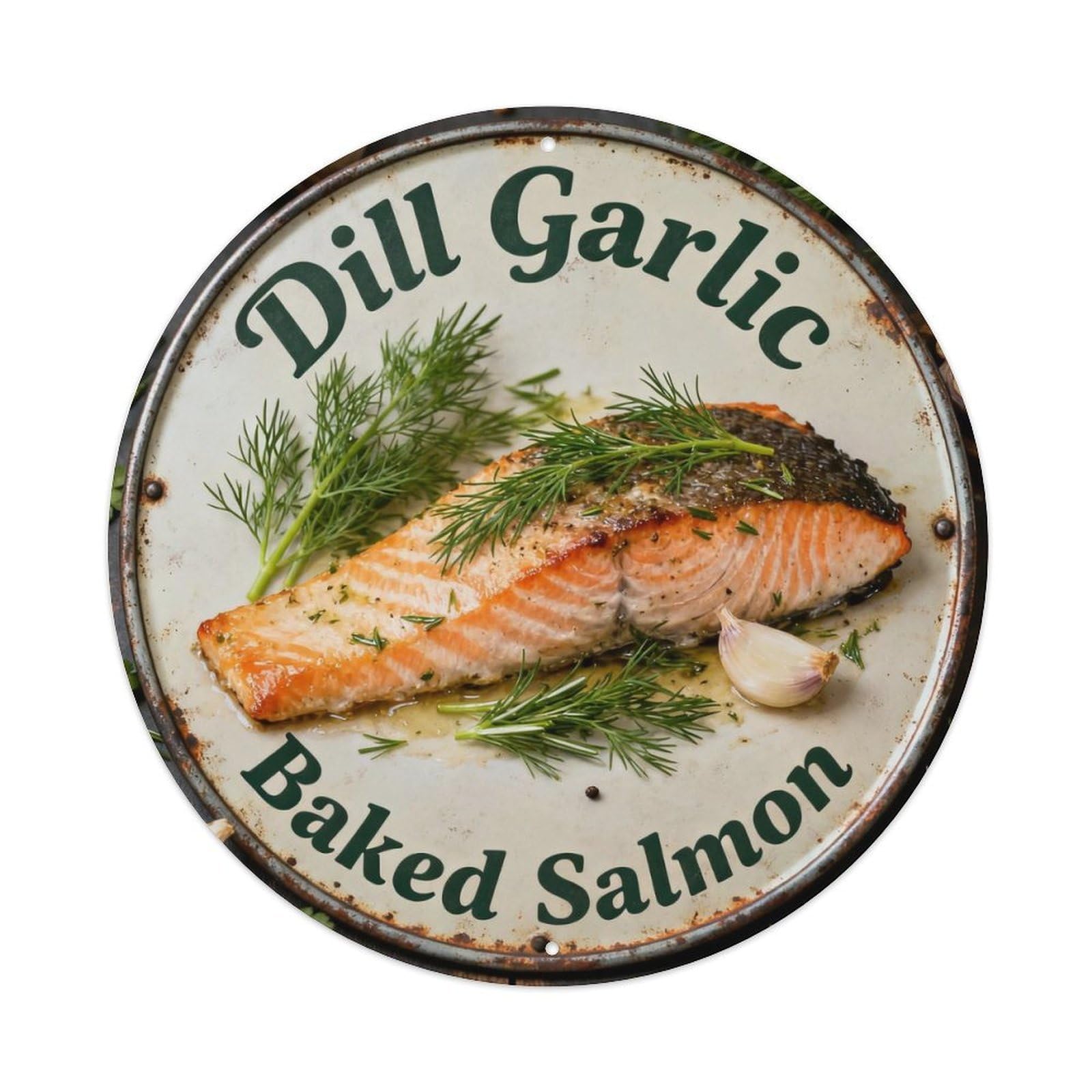 Dill Garlic Baked Salmon Metal Tin Sign Plaque