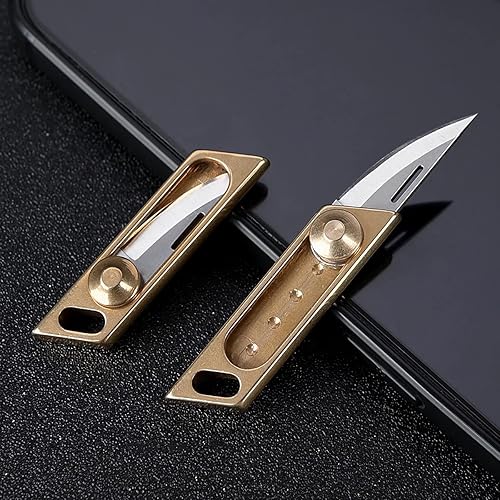 Miniatura 3 de ResafeLy Mini cuchillo de bolsillo, cuchillo utilitario, herramientas EDC geniales, utilizado para abrir letras, paquetes y cajas (latón)