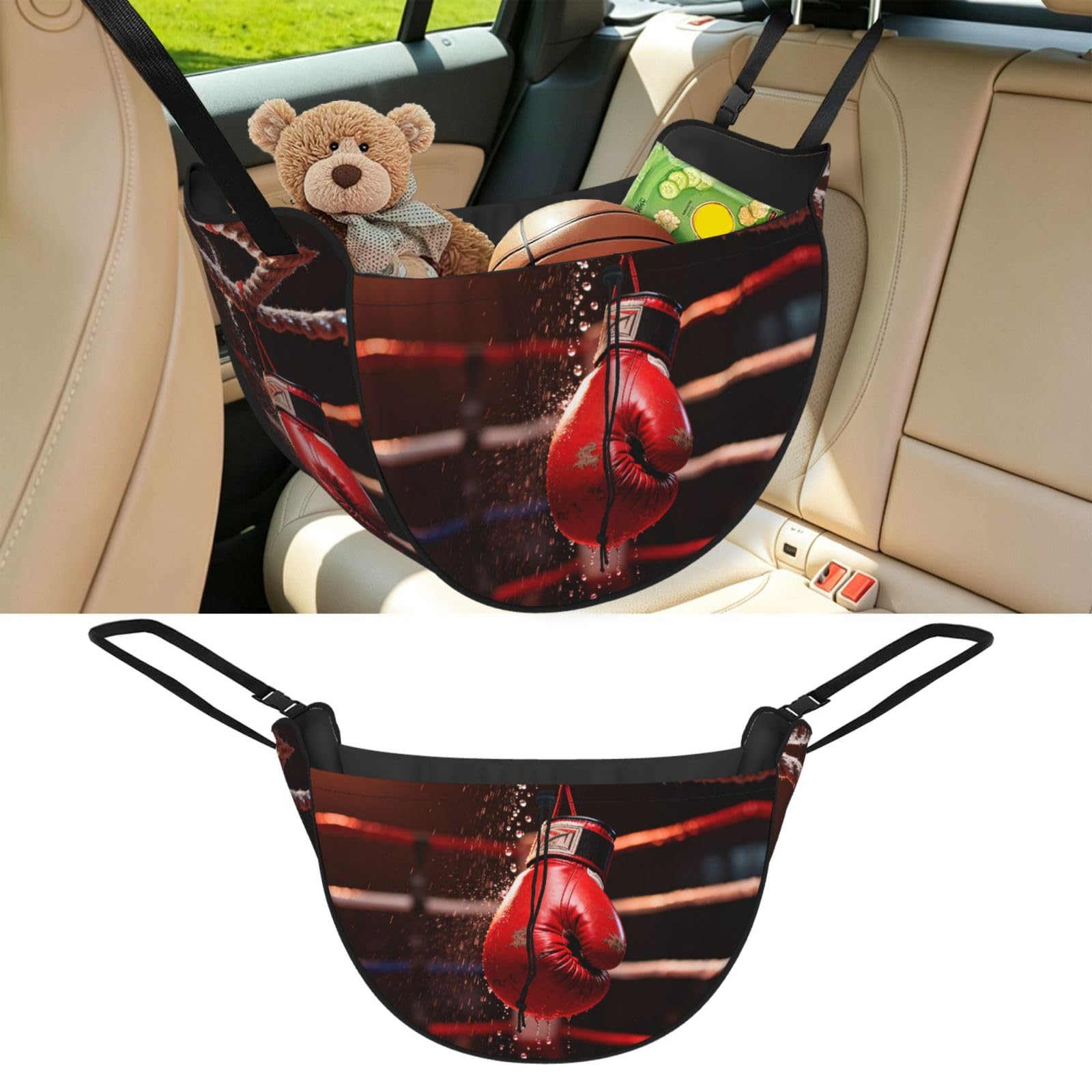 Cntdbu Black Boxing Glove Ring Car Seat Organizer-Backseat Storage Bag For Travel