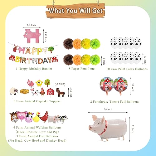 Miniatura 3 de Decoraciones de fiesta de animales de granja, juego de suministros de fiesta de cumpleaños de granero para niños/niñas/niñas, decoración de fiesta