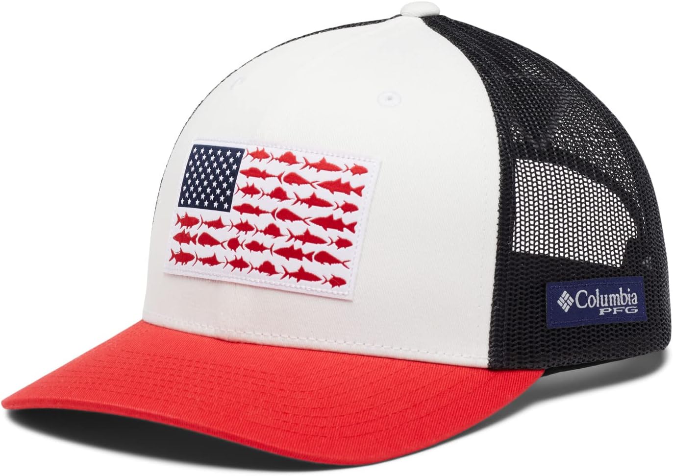Columbia Unisex PFG Fish Flag Mesh Snap Back - Low, White/Collegiate Navy/Red Spark, One Size