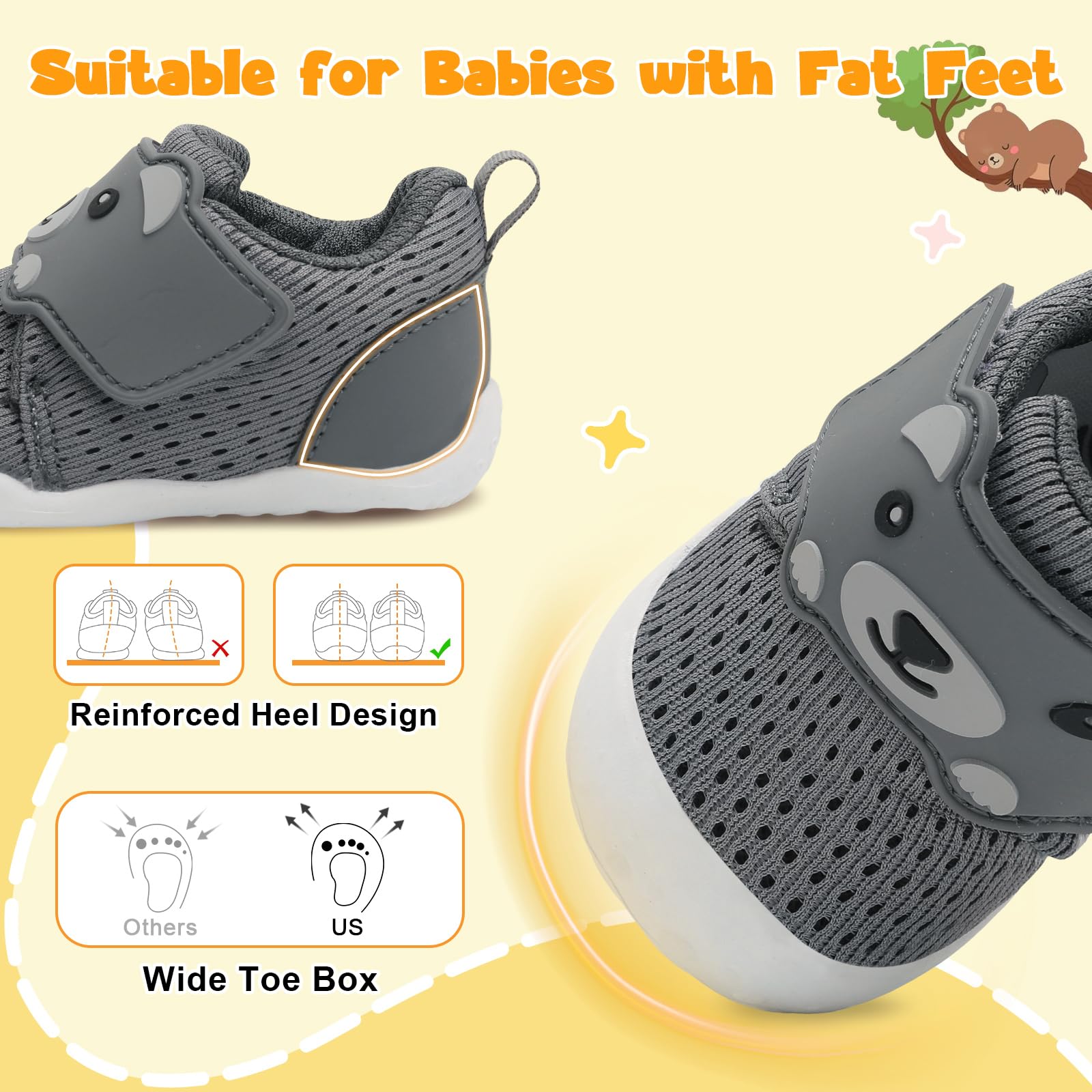 JOINFREE Baby Walking Wide Shoes Infant Boys Girls Breathable Barefoot Shoes Crib Tennis Shoes Lightweight Non-Slip Sneakers First Walkers — view 3