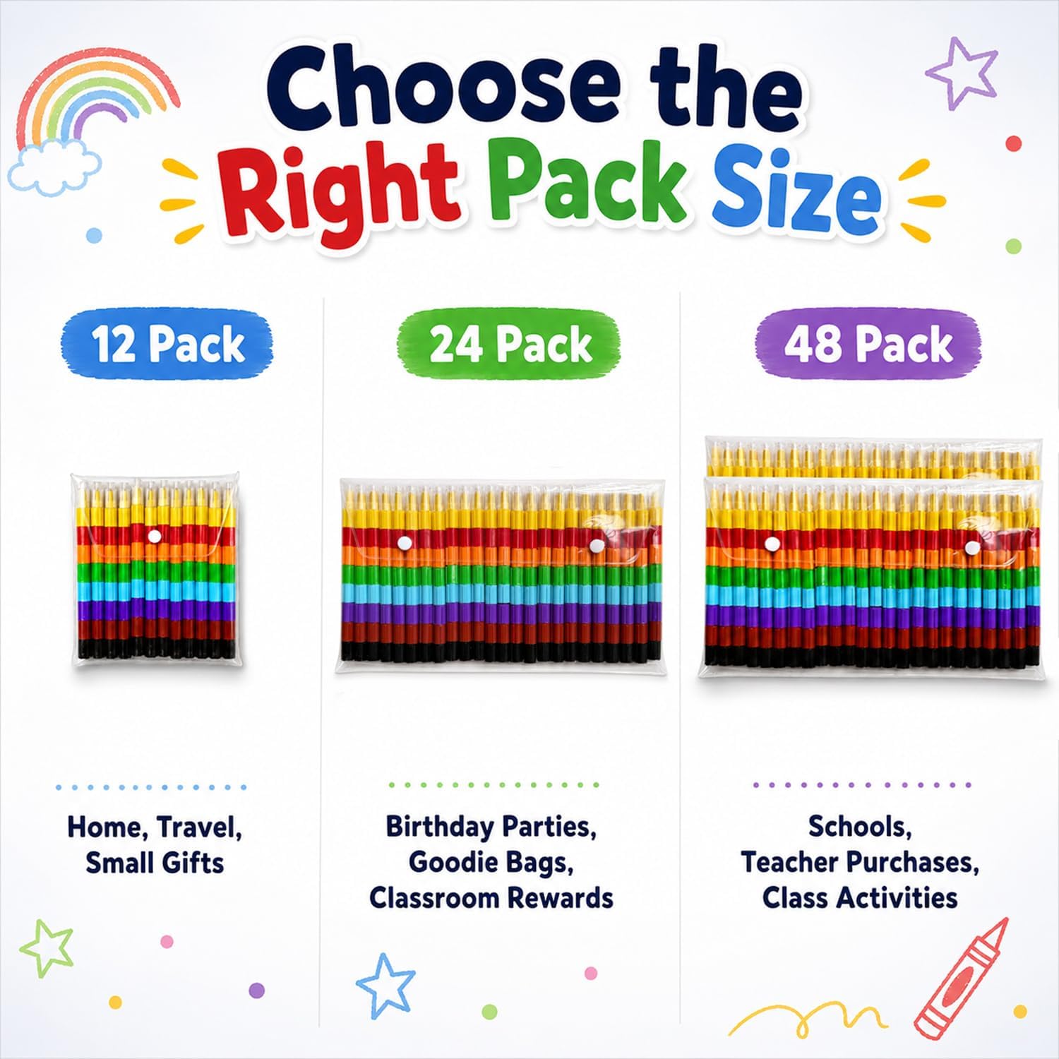 Huji Stacking Buildable 8 Colors Crayons Set, Connect Stack and Build Sideways and Up, Favorite Toys Kids Children Party Favors School Supplies Safe Non-Toxic, Easy to Hold (48) image 3