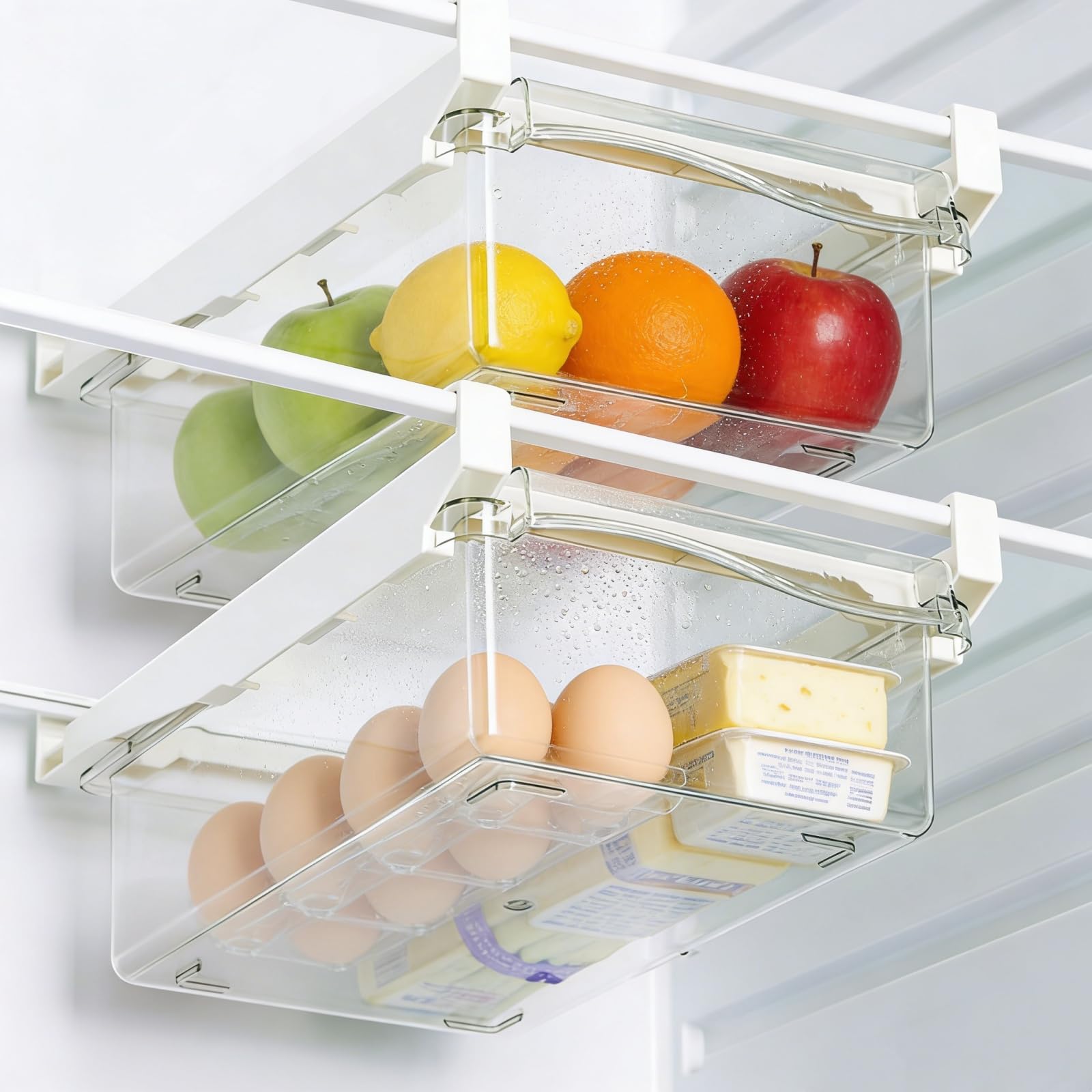 URALFA Fridge Drawer Organizer, Adjustable Refrigerator Drawers for Fruit and Vegetable, Pull Out with Handle, Shelf Holder Storage Box, Fit for Fridge Shelf Under 1.1"