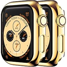2 Pack Plated Hard Case for Apple Watch Series 3 2 1 42mm, Gold | Tempered Glass Screen Protector, Plated Hard Full Coverage Cover Shockproof Iwatch Bumper