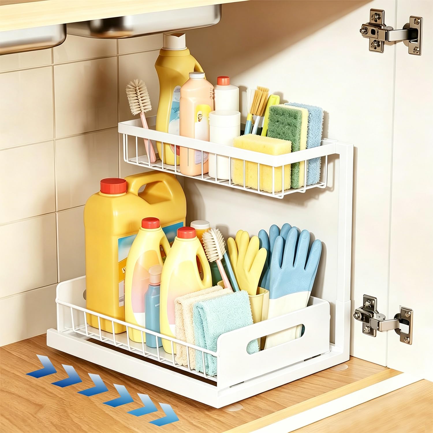 devesanter Unter Waschbecken Regal ausziehbar,2 Etagen Metall Lagerregal,Küchen- & Badezimmerschrank Organizer,Platzsparend für Vorratskammer Weiß