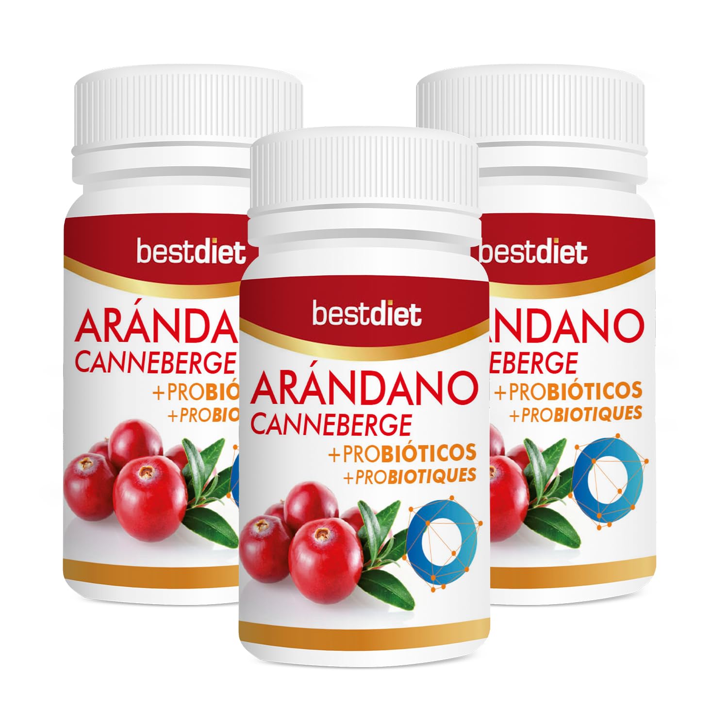 Arándano Rojo + Probiótico 30 Cápsulas (Pack de 3) – Con Extracto de Arándano Rojo y Lactobacillus Plantarum Tindalizado – Complemento Alimenticio para el Bienestar Diario – Bestdiet
