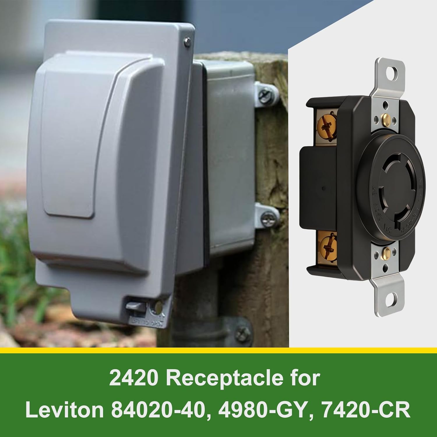 20 Amp 250 Volt Flush Mount Locking Receptacle for Leviton 2420