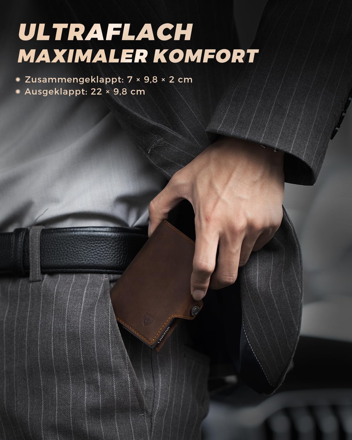 LORZOR Slim Wallet mit XXL-Münzfach für 10+ Münzen, Kartenetui Herren RFID Schutz, Echtleder Portmonee, Geldbörse Herren, Geldbeutel, Brieftasche, Smart Wallet, Kreditkartenetui für 10 Karten