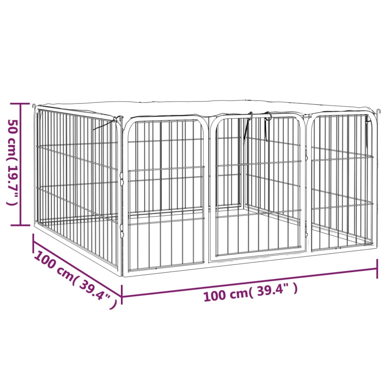 Homgoday Klatka dla psa, 4-panelowa skrzynia dla psów czarna 100 x 50 cm stal lakierowana proszkowo, klatka dla psa klatka dla psa wewnętrzna Kennel dla psów klatki dla psów ogrodzenie dla psów na