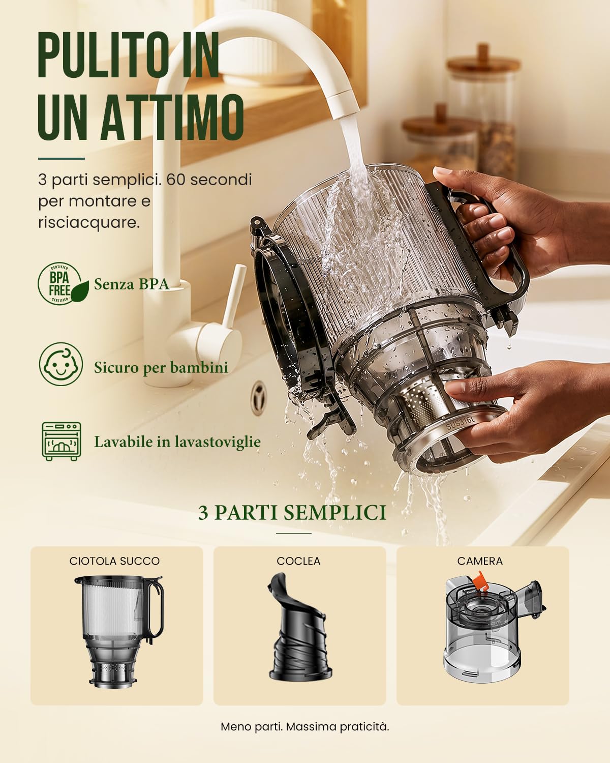 LINKChef Estrattore Frutta e Verdura, Estrattore di Succo a Freddo 250 W con Imboccatura Larga 13 cm, Juicer Machine Senza BPA, 1,8 L, Facile da Pulire, Ricette Incluse