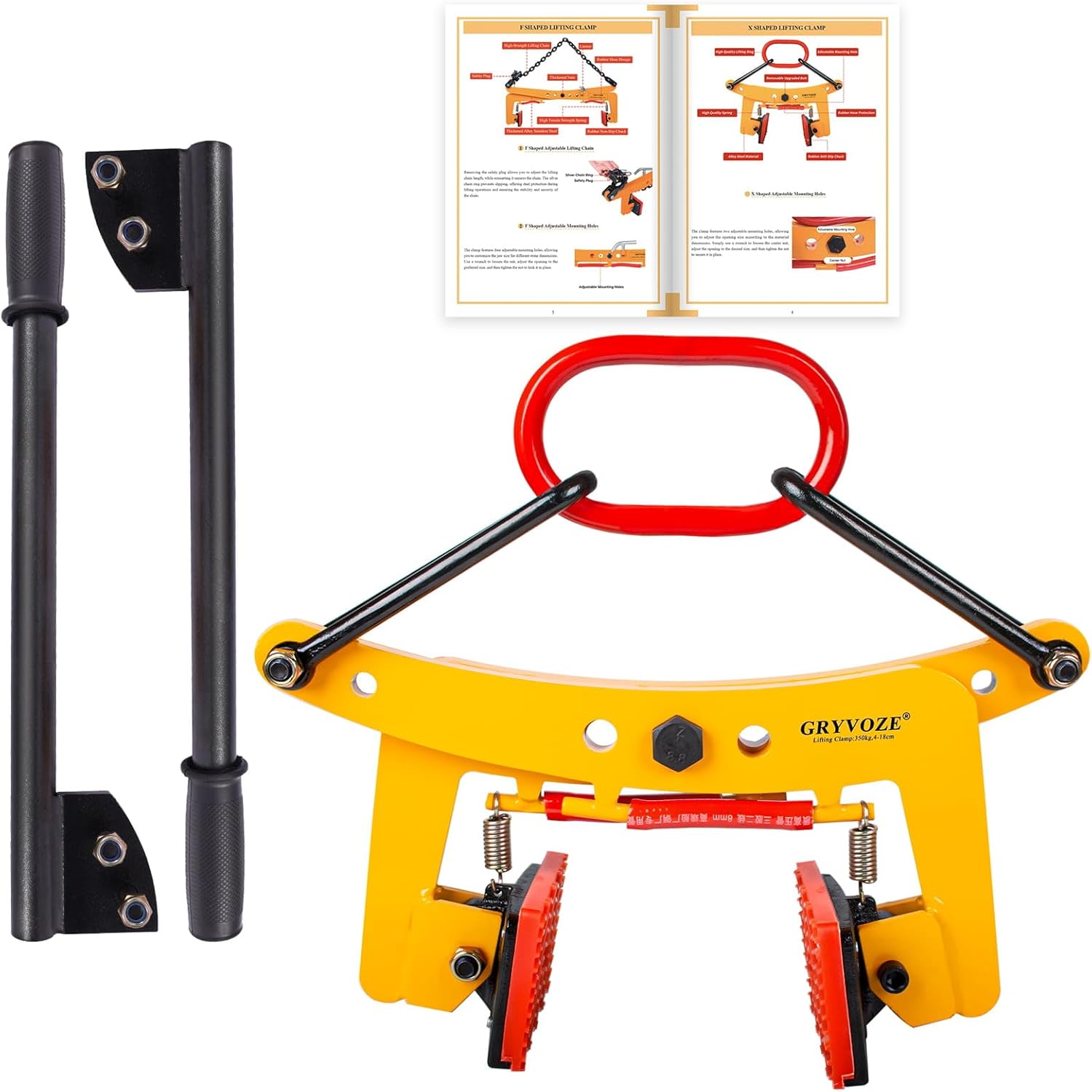 770 lbs 2 in 1 Granite Slab Lifting Clamp, 1.6"-7.1" X Shaped Heavy Duty Stone Lifter Equipment with Handle, Marble Carrying Clamps Tongs, also Suitable for Concrete and Curbstones