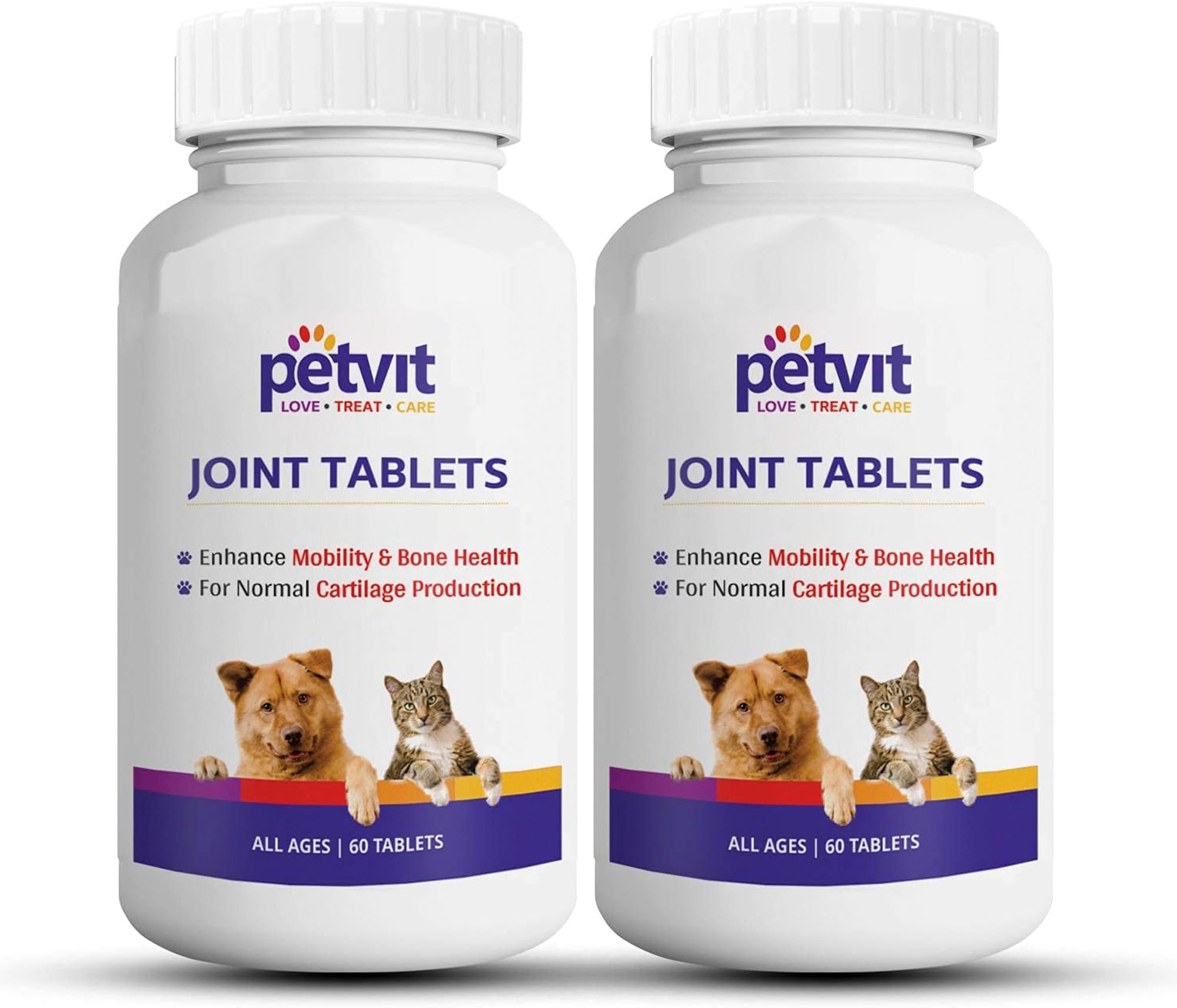 Petvit Joint-Cartilage Supplement for Dogs & Cats | Glucosamine, Chondroitin, MSM, Collagen & Hyaluronic Acid | Calcium Tablet | 120 Chewable Tablets