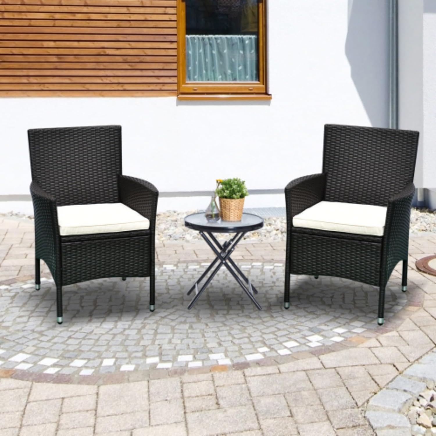 2-Piece Patio Wicker Dining Chair, Lounge Chair, Wing Chair, P Rattan Outdoor Dining Chair with Cushions, with Armrests and Backrest, Suitable for Patio, Deck