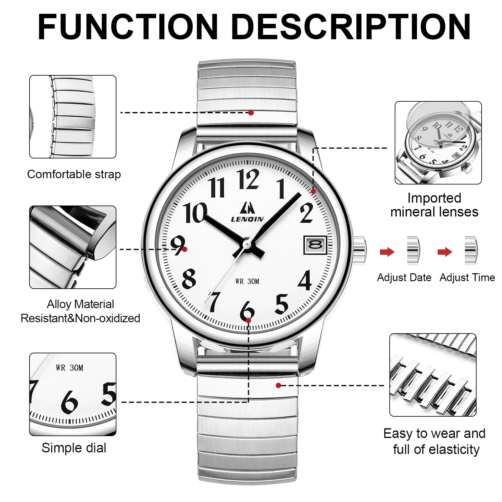 LN LENQIN Damen Uhren Damen Uhr Edelstahl Wasserdicht Uhren für Frauen Analog Quarz Armbanduhr Expansion Band