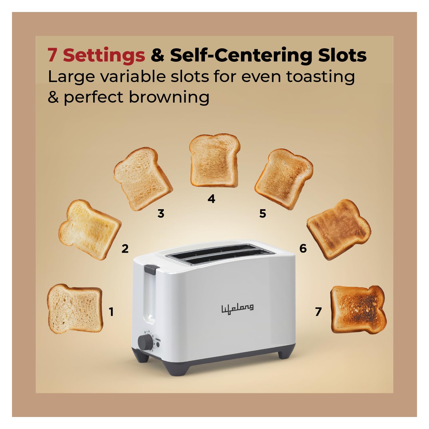Lifelong 2-Slice Pop-Up Toaster - Even Toasting! -5