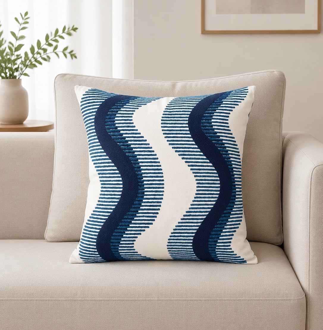 ZUODU Blue S Cushion Covers 18x18 Inch or 45x45cm Cotton Pillow Cover Cotton Cushion Covers Embroidery Bohemian Housewarming Car Home Decoration Cushion Cover/Throw Pillow Cover (Pattern-8)