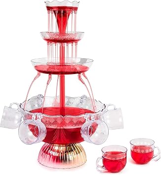 3-Tier Electric Drink Fountain with LED Lighted Base, 1.5-Gallon Champagne & Beverage Fountain with 5 Reusable Cups for Weddings, Parties & Home Bar