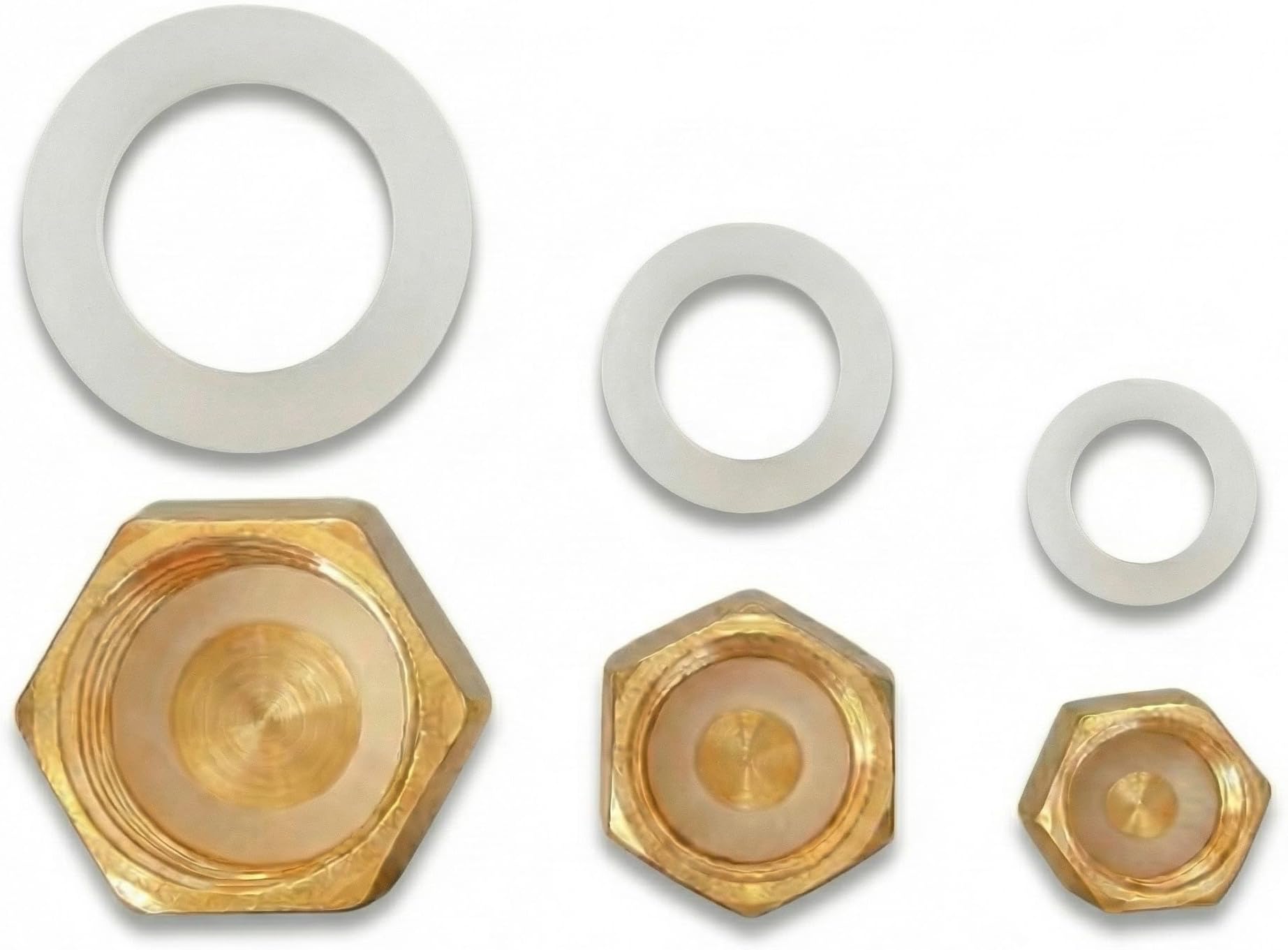 3Pcs Gas Line Cap Compression Pipe Caps with Rubber Gasket Hex Compression End Plug Joint for Water Hose Faucet Vacuum Pipes Connection Brass Plumbing Caps Fit for 1/4 3/4 3/8 Inch Pipe
