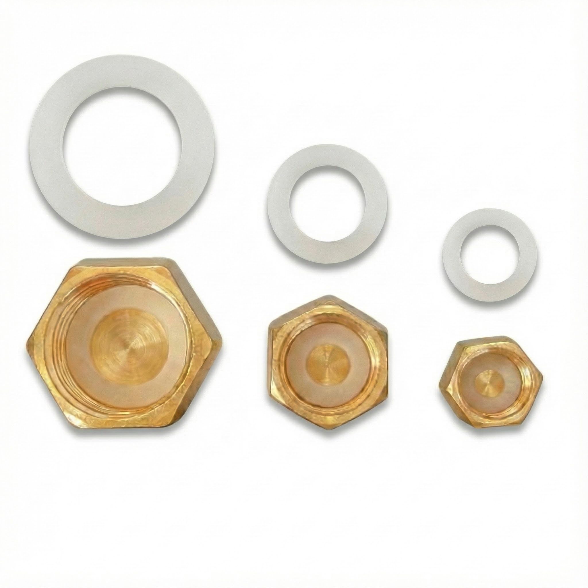 3Pcs Gas Line Cap Compression Pipe Caps with Rubber Gasket Hex Compression End Plug Joint for Water Hose Faucet Vacuum Pipes Connection Brass Plumbing Caps Fit for 1/4 3/4 3/8 Inch Pipe