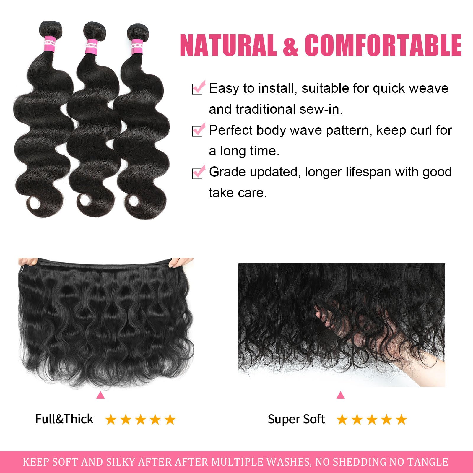 Amazon.com : Body Wave Human Hair Bundles 22 24 26 Inch Body 