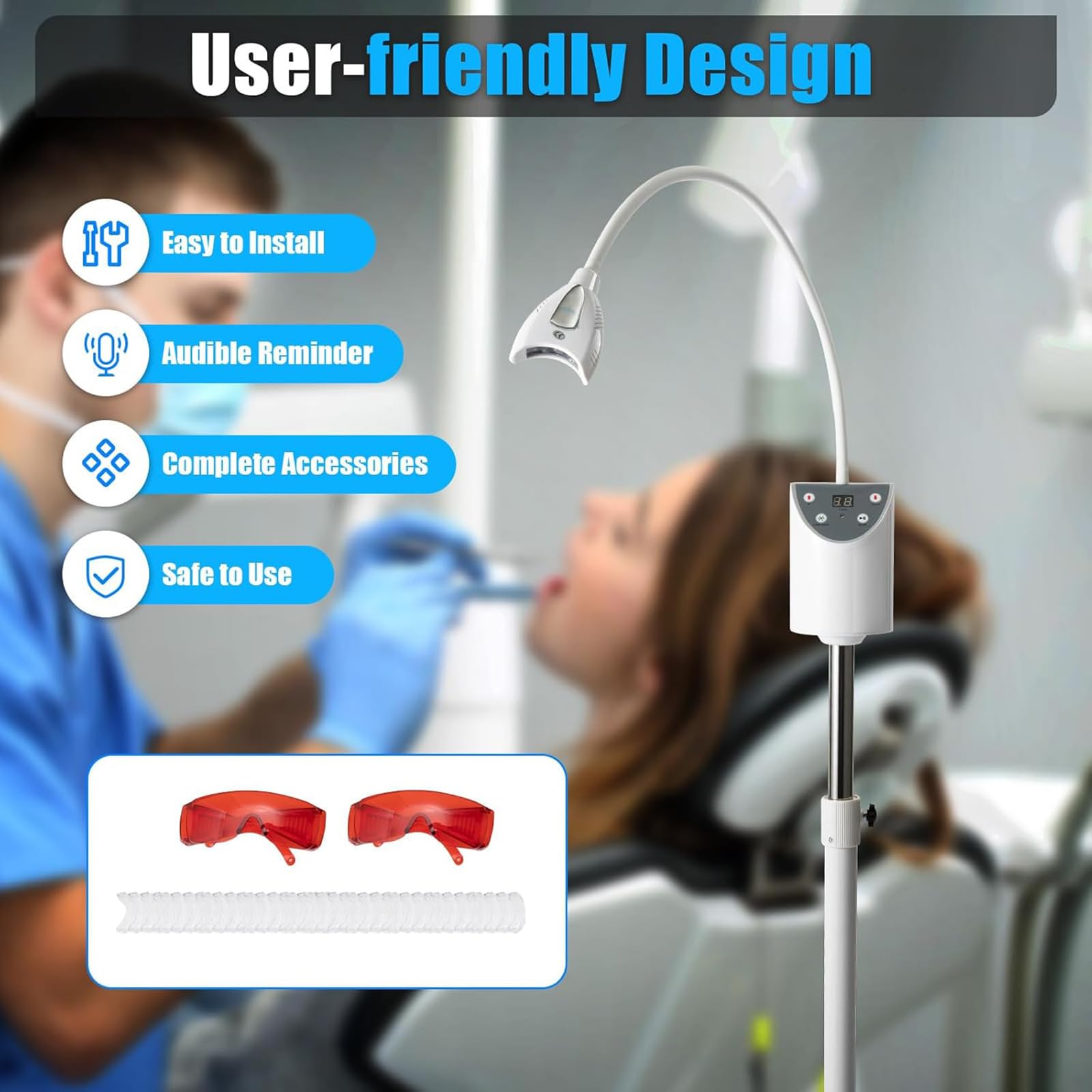 NGARY Máquina De Blanqueamiento Dental, Lámpara De Blanqueamiento Dental Móvil De 4 LED, Máquina Móvil Profesional De Sincronización Ajustable En El Hogar Profesional, para Clínicas, Hospitales