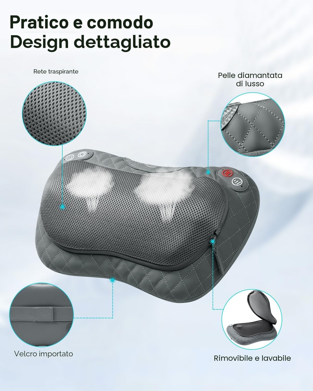 ALLJOY Cuscino Massaggiante Ricaricabile, Massaggiatore Schiena Cervicale e Collo Riscaldante, 4 Massaggio Nodi e 3 Velocità, Regalo per Donne Uomini, Massaggiatore per Auto da Ufficio a Casa