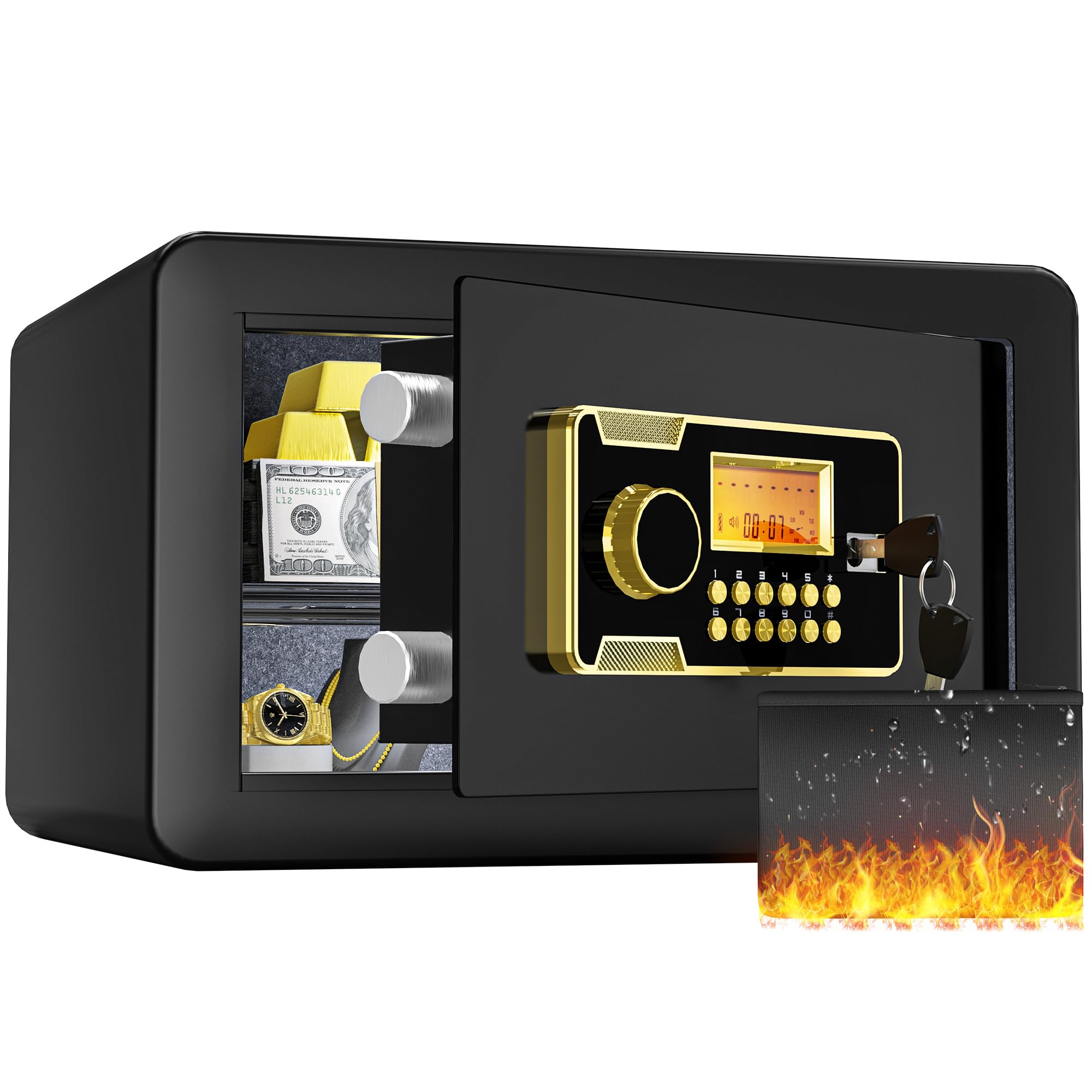 YITAHOME 1.5 Cu ft Home Safe with Fireproof Document Bag, Digital Keypad Lock Security Safes with Removable Shelf for Home Office Hotel - Protect Important Valuables