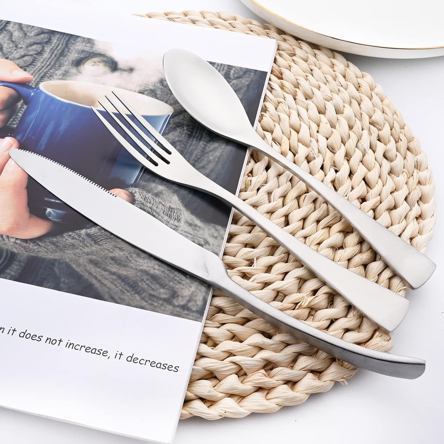 20-Piece Matte Silver Heavy Flatware, Luxury Snplowum 18/10 Stainless Steel Tableware Kitchen Utensils Home & Restaurant Party Wedding Silverware Set Service For 4, Dishwasher Safe