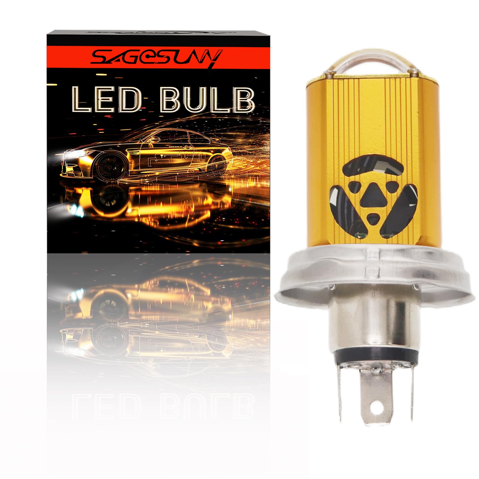 SageSunny p45t R2 LED moto Lampadina, AC/DC 8-80V 6000K bianco H5 con lente proiettore per illuminazione di moto, auto, ATV o scooter - 35W 13000lm - 18 mesi di garanzia