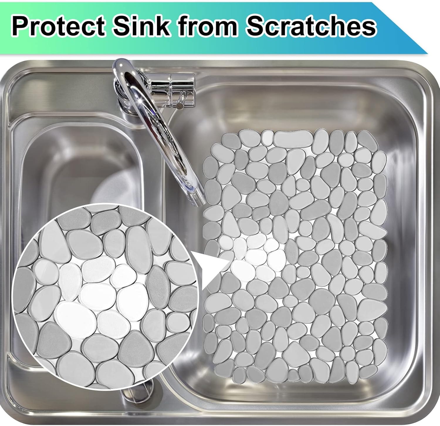 2 Pack Kitchen Sink Mat Pebble Sink Mats for Stainless Steel Sink, PVC Eco-friendly Sink Protector for Bottom of Kitchen Sink, Porcelain, Dishes and Glassware, Fast Draining, 15.8 x 11.8 In (Clear)