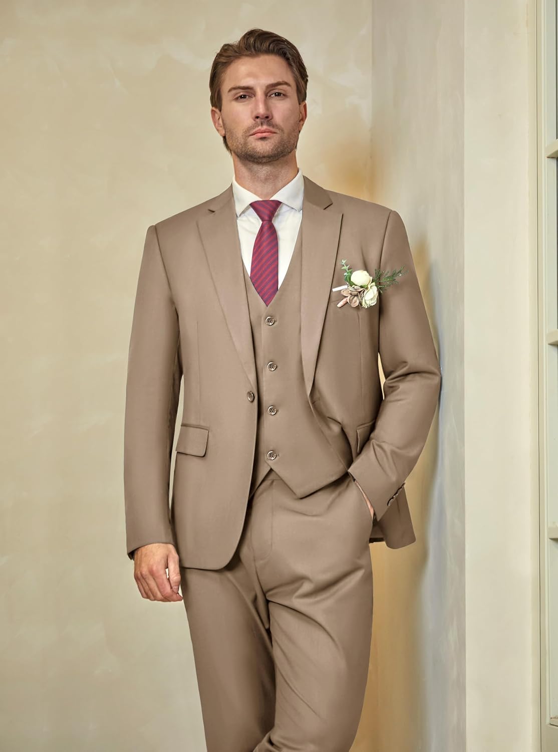 WULFUL Men’s Slim Fit Suit One Button 3-Piece Blazer Dress Business Wedding... - Picture 81 of 257