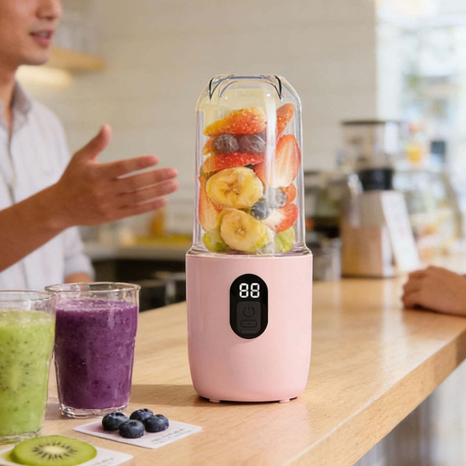 Cuifati Persönlicher Tragbarer Mixer, 500 Ml Mixbecher, 16 Edelstahlklingen, Wiederaufladbar über USB Typ C für Säfte, Babynahrung und Protein-Shakes (Rosa)