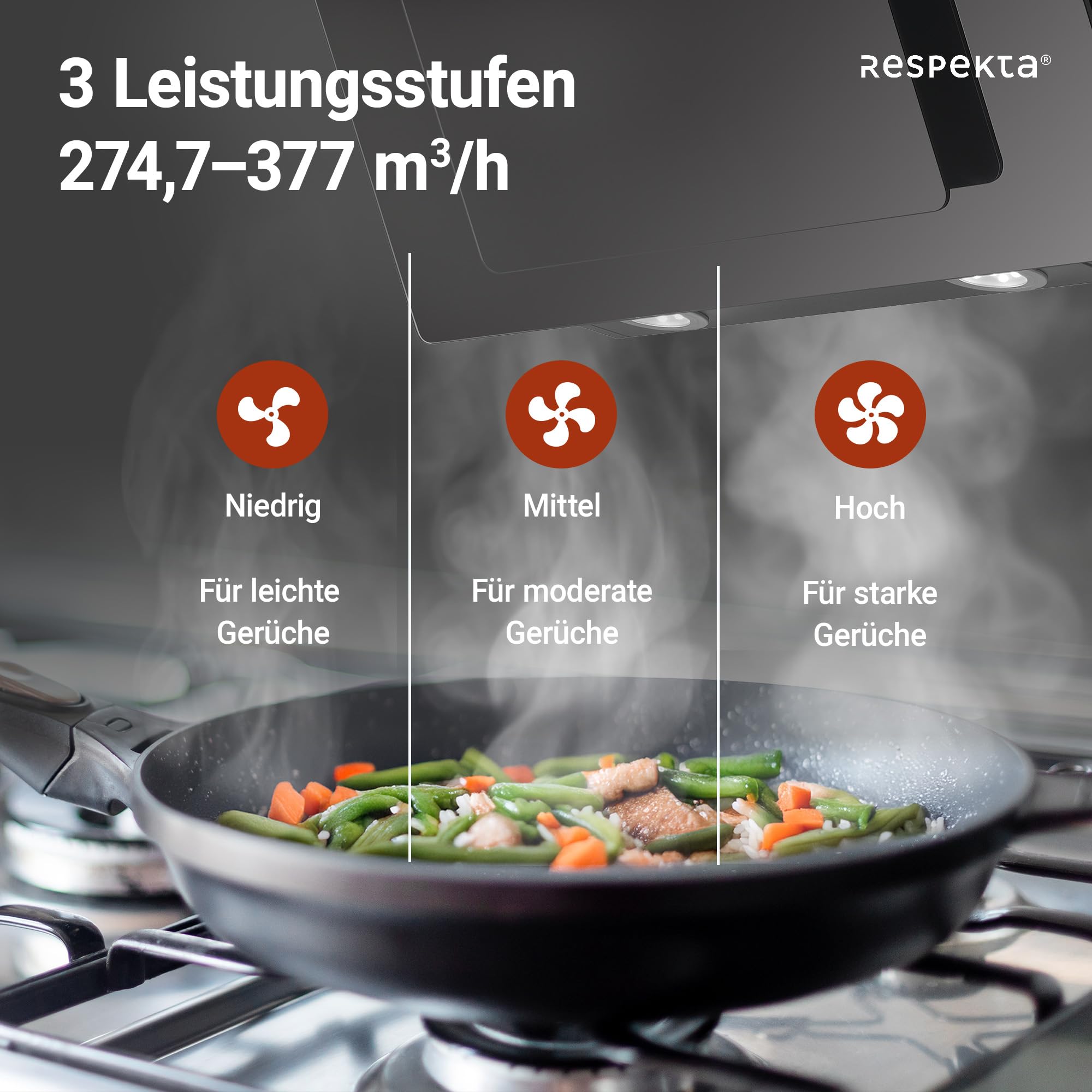 Respekta Dunstabzugshaube 60 cm Metallgehäuse Glasschirm Schwarz Abluft Umluftfunktion CH21060SBZ 54-62 dB