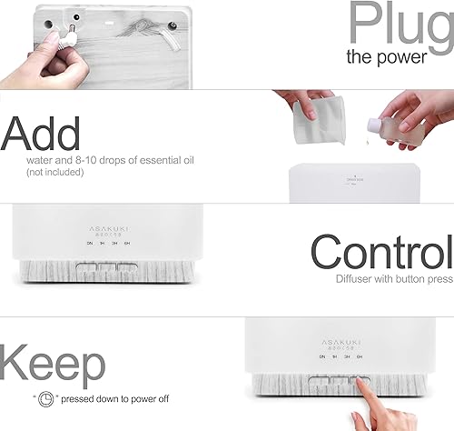 Miniatura 8 de ASAKUKI - Difusor de aceites esenciales de 700 ml 5 en 1 ultrasónico aromaterapia humidificador temporizador e interruptor de seguridad de apagado