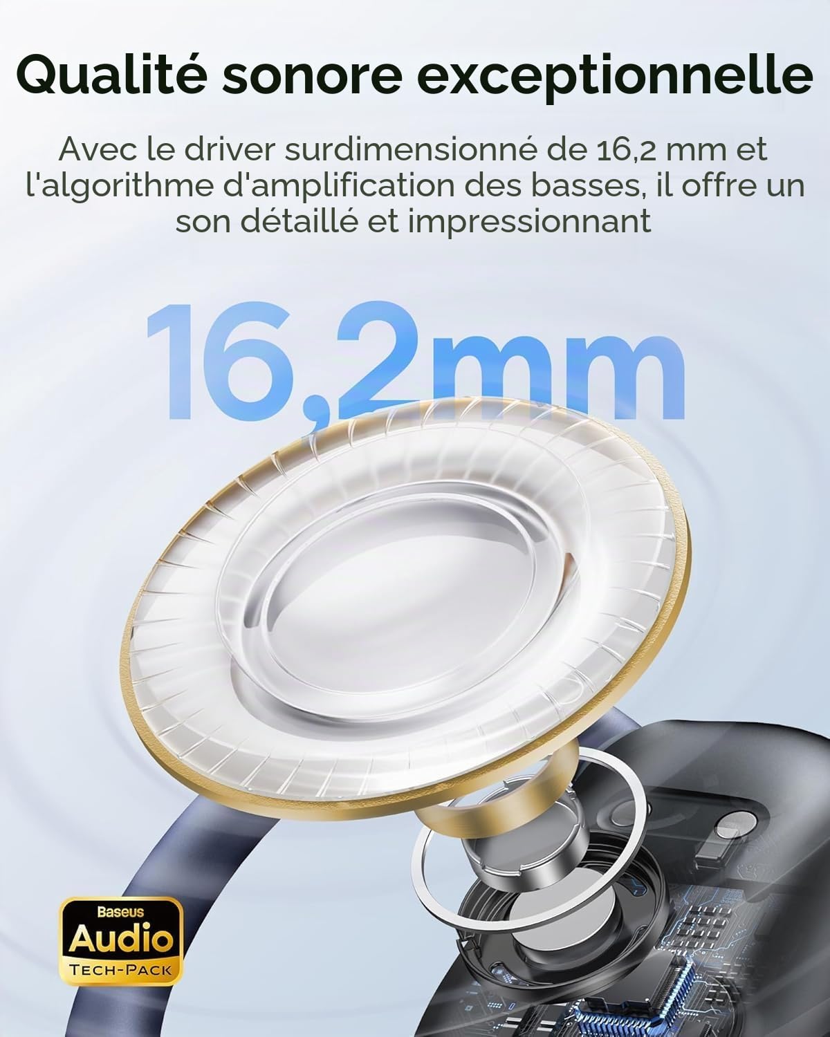 Baseus Eli Sport 1 Écouteurs Open Ear Bluetooth, Acoustique Directionnelle, Basses Puissantes, Ultra-légers, Résistants à l'eau IPX4, Microphones ENC, Bluetooth 5.3 pour la Course, l'entraînement