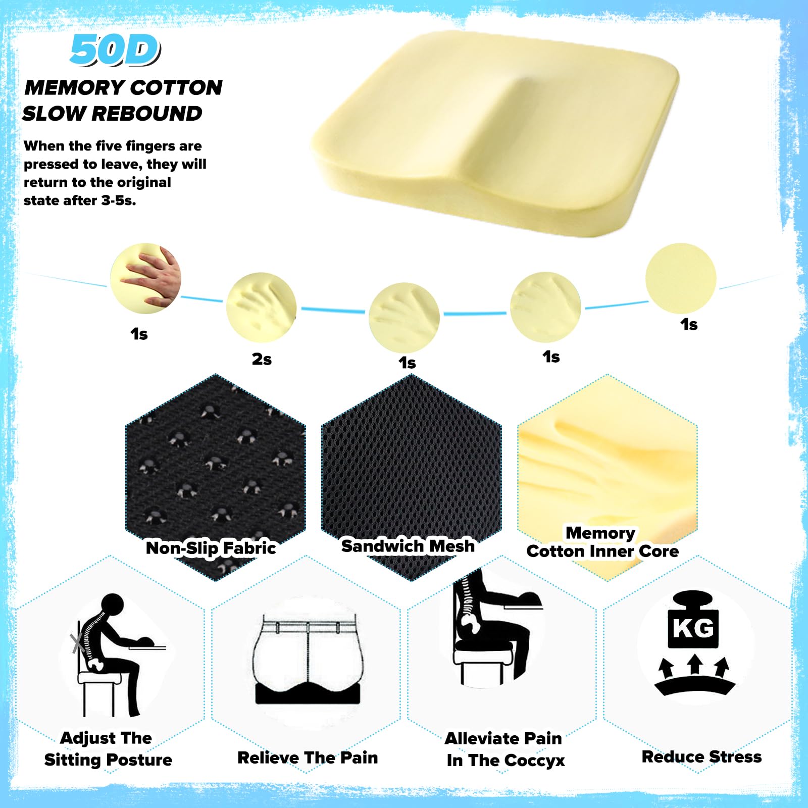 Cuscino Ortopedico Per Seduta - Memory Foam, Antiscivolo, Con Maniglia, Per Ufficio E Auto - Foto 9