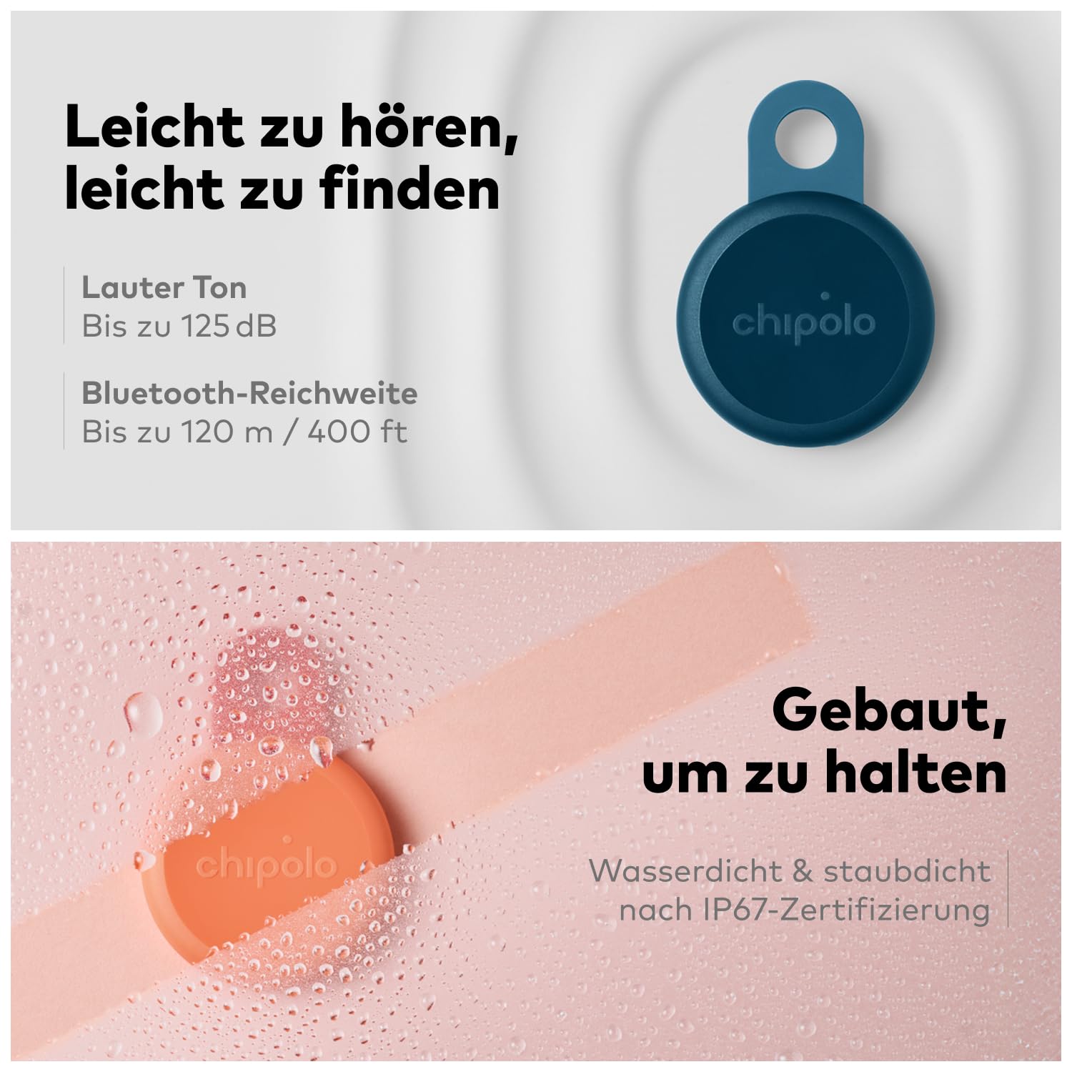 Chipolo Loop - Wiederaufladbarer Bluetooth-Tracker zur Schlüssel- und Taschenortung, kompatibel mit Apple oder Google, Ruf Dein Handy an & Außer-Reichweite-Warnungen für Android (Anthrazit)