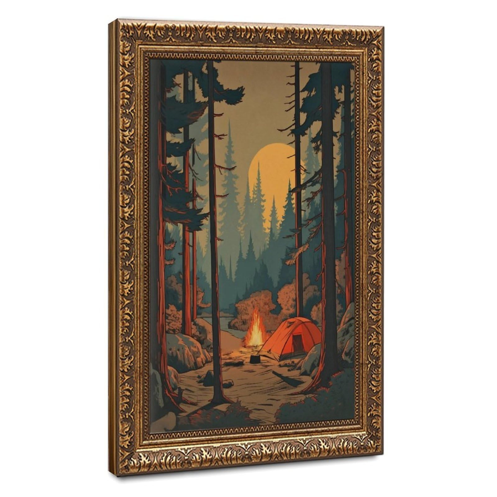 Bareronor Campfire Forest Canvas Poster for Dorm Room Decor Gift