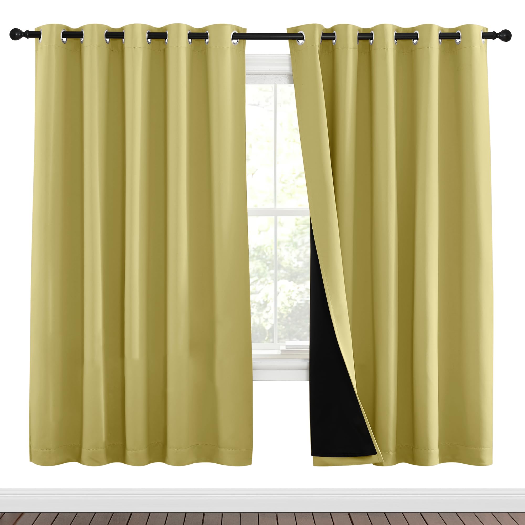 NICETOWN Paler Yellow Full Shade Curtain Panels, Pair of Energy Smart & Noise Blocking Out Blackout Drapes for Dining Room Window, Thermal Insulated Guest Room Lined Window Dressing(70 x 72 inch) — image 1