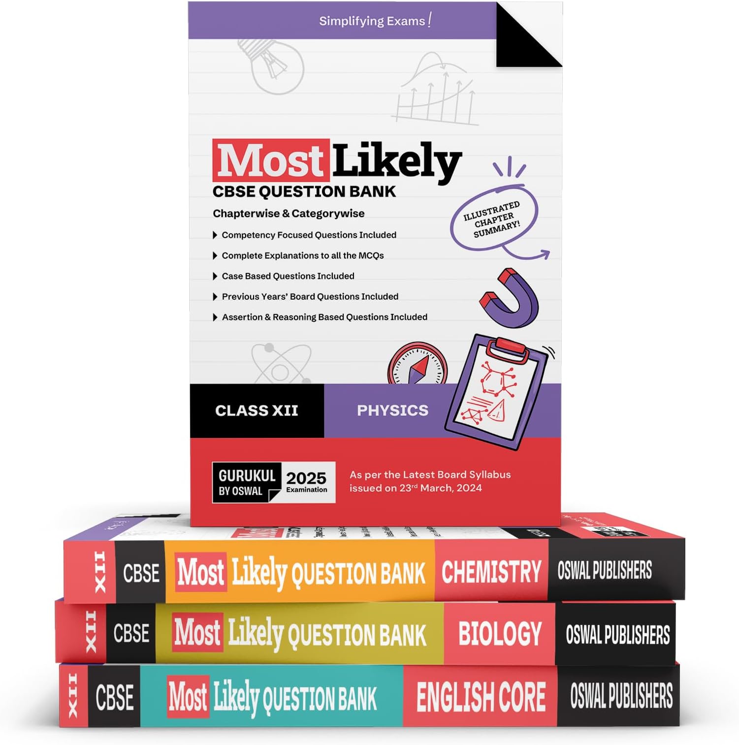Gurukul by Oswal Most Likely CBSE Question Bank Class 12 Bundles (Set of 4) : Physics, Chemistry, Biology & English for Exam 2025 Paperback – 12 May 2024