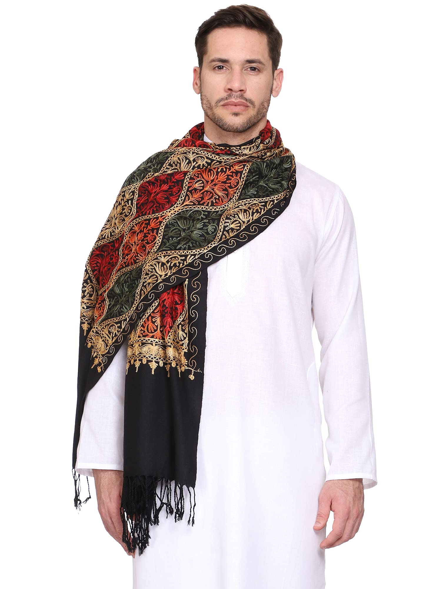Men's Matka Embroided Cashmilon Gents Shawls, Stoles, Muffler for Men [28" X 80"]-image-11