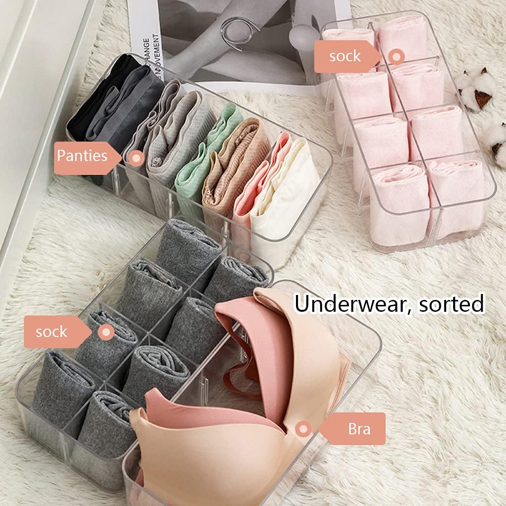 Transparent Acrylic Underwear Drawer Organizer Box 4/8 Grids Compartment Divided Closet Storage Bin Stackable Shelf For Socks Bras Ties Closet Storage Bin Stackable Shelf