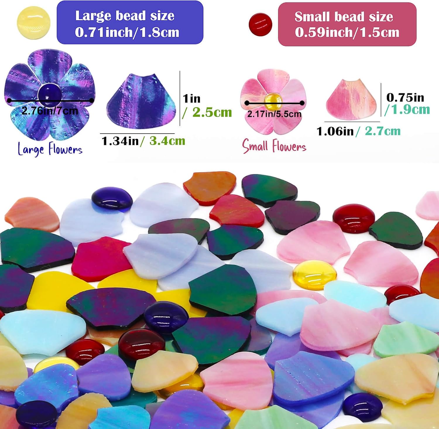 LITMIND 24 Pcs Stained Glass Flower Mosaic Tiles – 12 Iridescent Colors, Large & Small Petal Pieces – DIY Mosaic Supplies for Crafts & Art Projects
